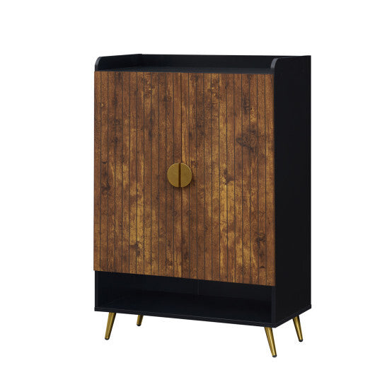 44" Tall Shoe Storage Cabinet with 7-Tier Doors and Adjustable Shelves for Entryway-Rustic Brown W2B