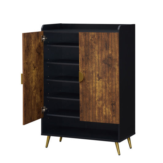 44" Tall Shoe Storage Cabinet with 7-Tier Doors and Adjustable Shelves for Entryway-Rustic Brown W2B