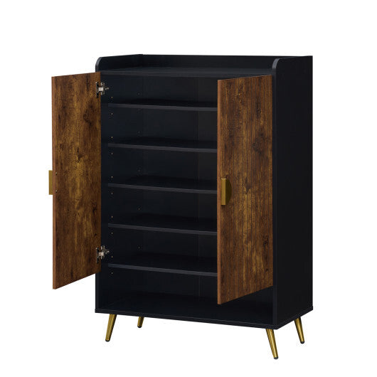 44" Tall Shoe Storage Cabinet with 7-Tier Doors and Adjustable Shelves for Entryway-Rustic Brown W2B