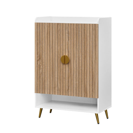 44" Tall Shoe Storage Cabinet with 7-Tier Doors and Adjustable Shelves for Entryway-Rustic Brown W2B