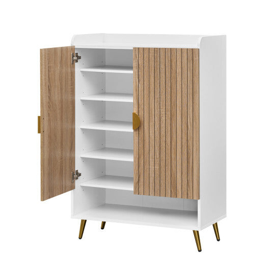 44" Tall Shoe Storage Cabinet with 7-Tier Doors and Adjustable Shelves for Entryway-Rustic Brown W2B
