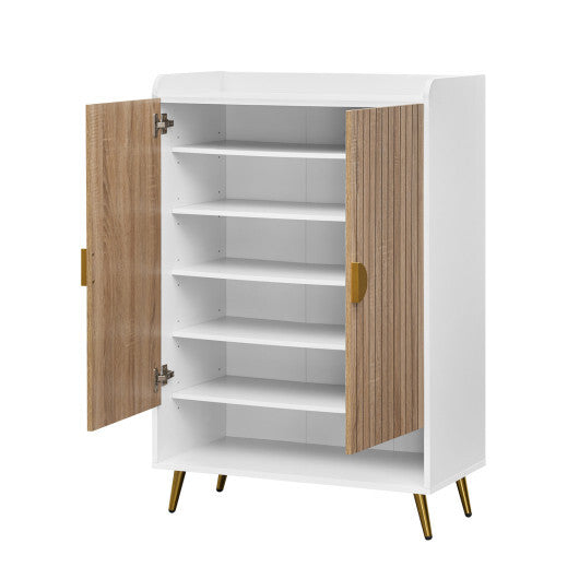 44" Tall Shoe Storage Cabinet with 7-Tier Doors and Adjustable Shelves for Entryway-Rustic Brown W2B