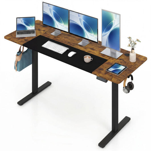 63 x 24 Inch Height Adjustable Sit Stand Computer Desk with 3 Memory Presets-Rustic Brown W2B