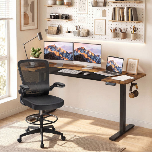 63 x 24 Inch Height Adjustable Sit Stand Computer Desk with 3 Memory Presets-Rustic Brown W2B