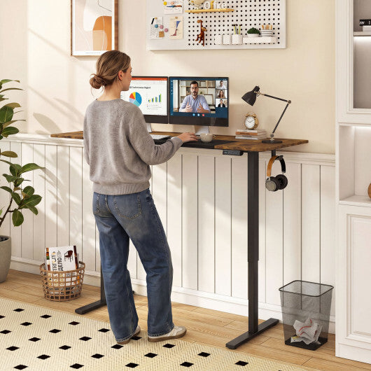 63 x 24 Inch Height Adjustable Sit Stand Computer Desk with 3 Memory Presets-Rustic Brown W2B