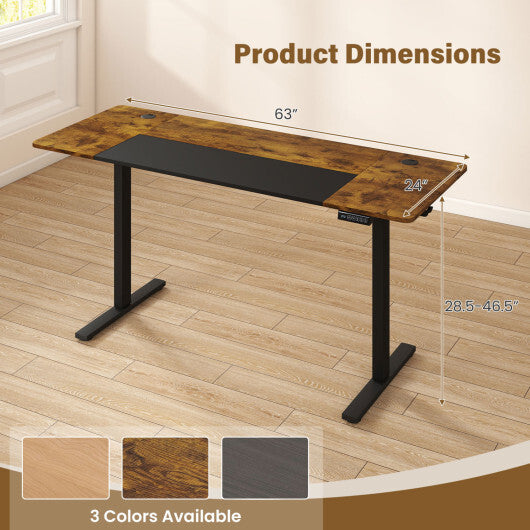 63 x 24 Inch Height Adjustable Sit Stand Computer Desk with 3 Memory Presets-Rustic Brown W2B