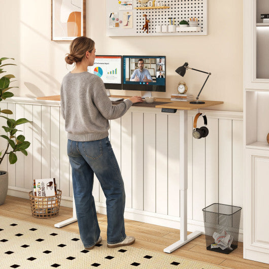 63 x 24 Inch Height Adjustable Sit Stand Computer Desk with 3 Memory Presets-Rustic Brown W2B