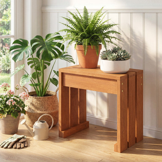 Outdoor Garden Bench Single Person Patio Backless Bench with Solid Wooden Frame W2B