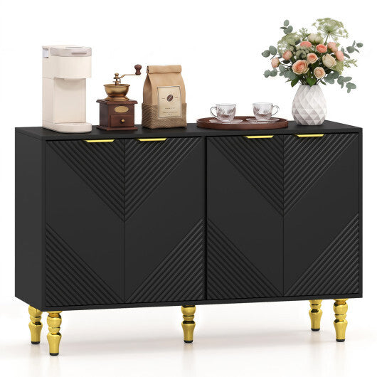 47" Sideboard Buffet Cabinet with 4 Chevron Fluted Doors & Anti-Toppling Devices for Kitchen-Black W2B