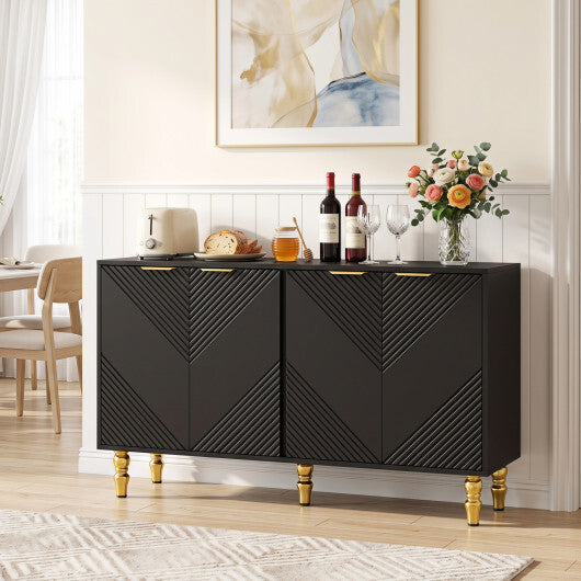 47" Sideboard Buffet Cabinet with 4 Chevron Fluted Doors & Anti-Toppling Devices for Kitchen-Black W2B