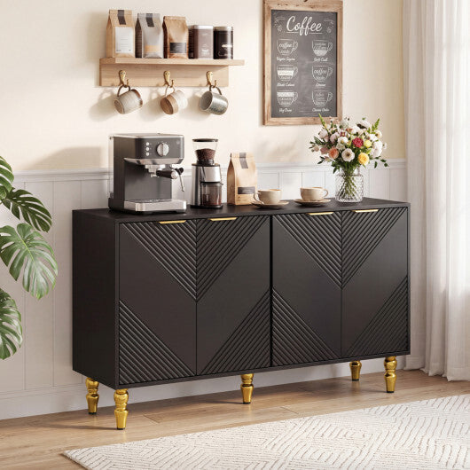 47" Sideboard Buffet Cabinet with 4 Chevron Fluted Doors & Anti-Toppling Devices for Kitchen-Black W2B