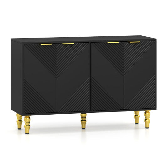 47" Sideboard Buffet Cabinet with 4 Chevron Fluted Doors & Anti-Toppling Devices for Kitchen-Black W2B