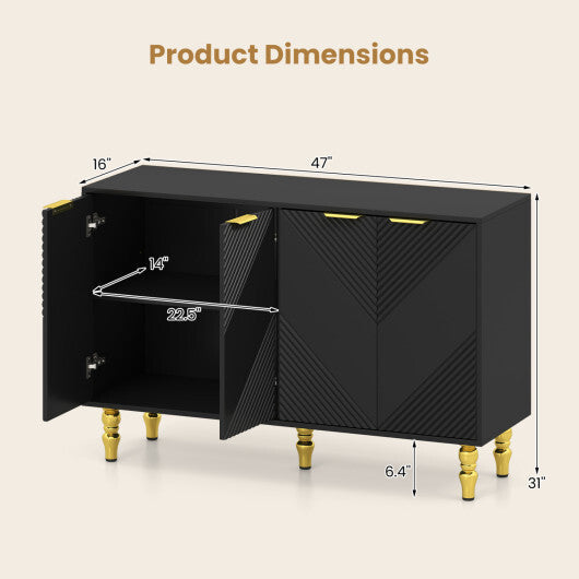 47" Sideboard Buffet Cabinet with 4 Chevron Fluted Doors & Anti-Toppling Devices for Kitchen-Black W2B