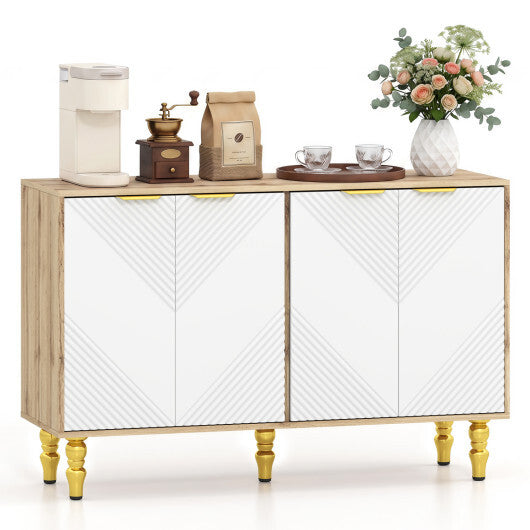 47" Sideboard Buffet Cabinet with 4 Chevron Fluted Doors & Anti-Toppling Devices for Kitchen-Black W2B