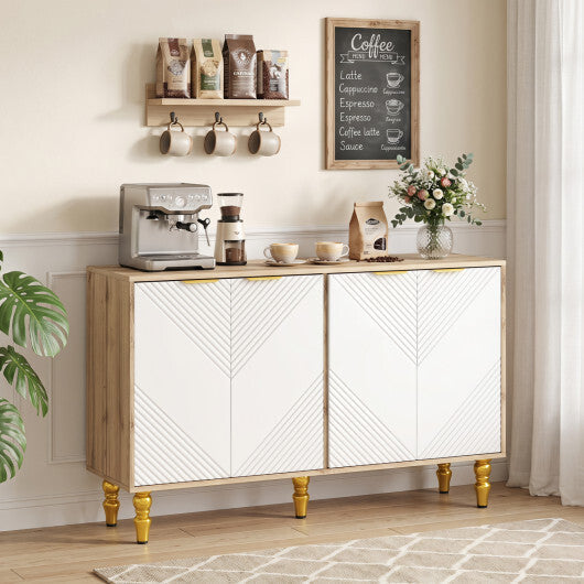 47" Sideboard Buffet Cabinet with 4 Chevron Fluted Doors & Anti-Toppling Devices for Kitchen-Black W2B