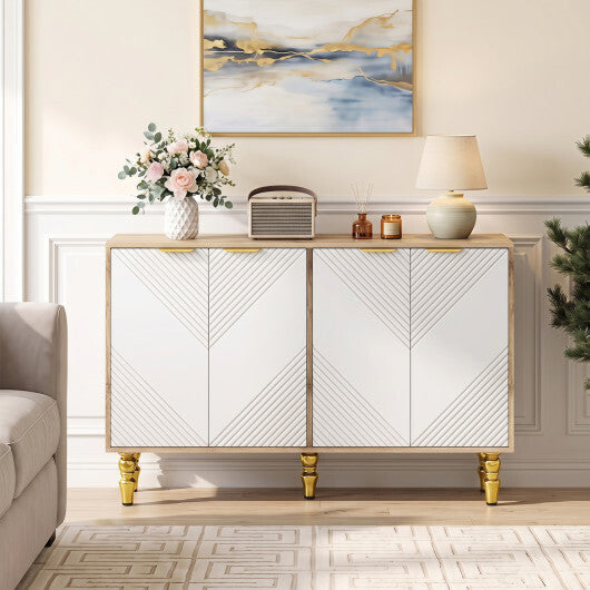 47" Sideboard Buffet Cabinet with 4 Chevron Fluted Doors & Anti-Toppling Devices for Kitchen-Black W2B