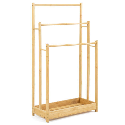 3 Tier Free Standing Bamboo Towel Rack with Storage Shelf-Natural W2B