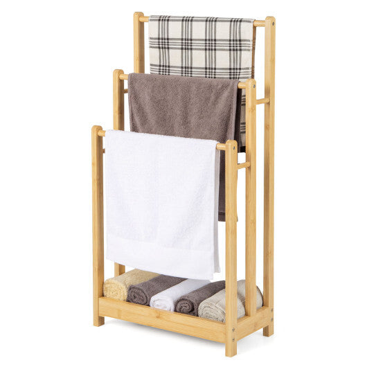 3 Tier Free Standing Bamboo Towel Rack with Storage Shelf-Natural W2B