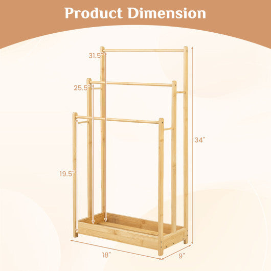 3 Tier Free Standing Bamboo Towel Rack with Storage Shelf-Natural W2B