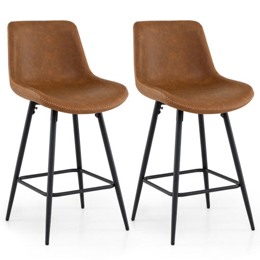 24 Inch Bar Stools Set of 2 with Backs and Footrests-Brown W2B