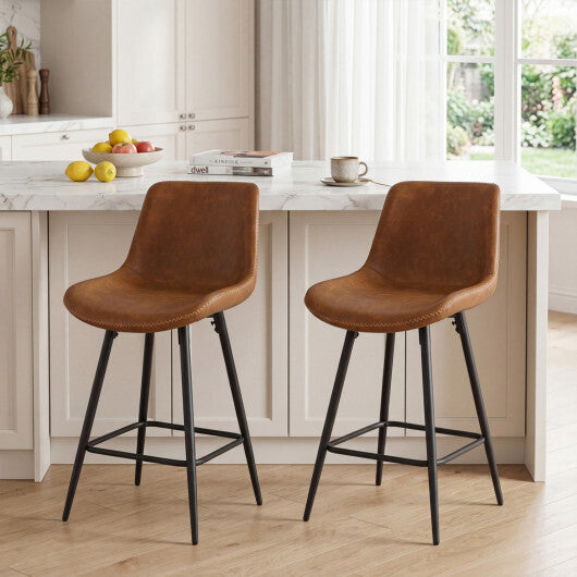 24 Inch Bar Stools Set of 2 with Backs and Footrests-Brown W2B