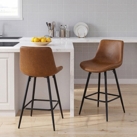 24 Inch Bar Stools Set of 2 with Backs and Footrests-Brown W2B