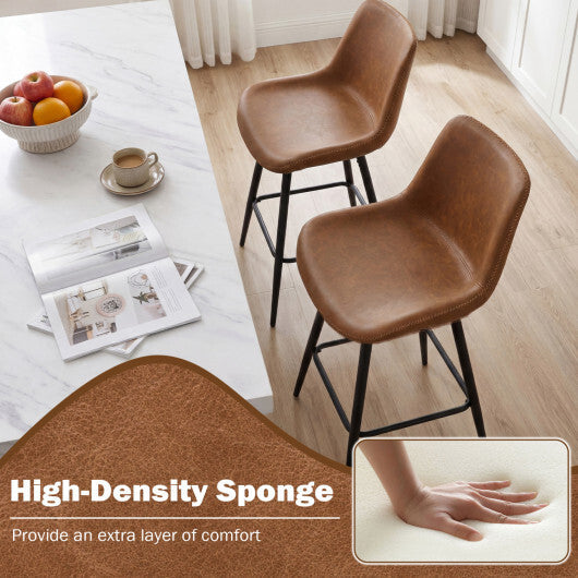 24 Inch Bar Stools Set of 2 with Backs and Footrests-Brown W2B