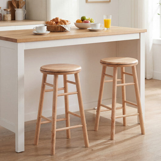 24" Swivel Bar Stools Set of 2 with Footrests & Crossbars-Natural W2B