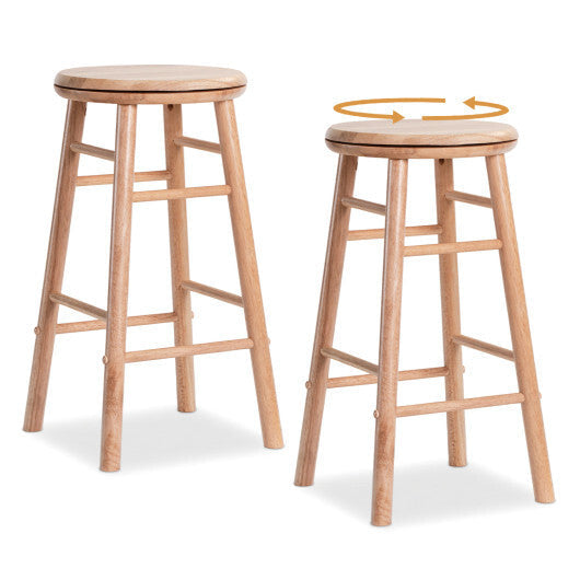 24" Swivel Bar Stools Set of 2 with Footrests & Crossbars-Natural W2B