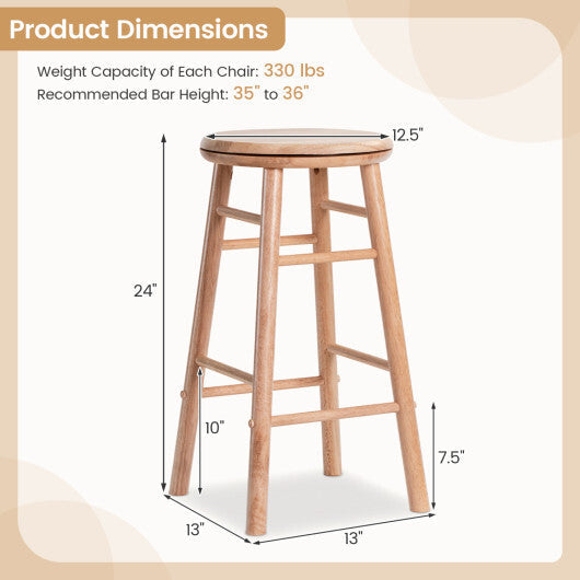 24" Swivel Bar Stools Set of 2 with Footrests & Crossbars-Natural W2B