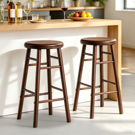 24" Swivel Bar Stools Set of 2 with Footrests & Crossbars-Natural W2B