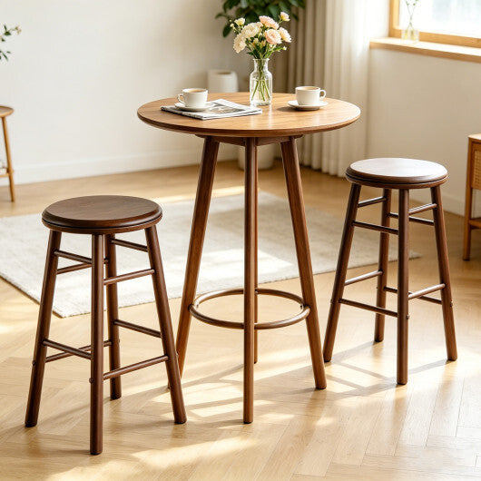 24" Swivel Bar Stools Set of 2 with Footrests & Crossbars-Natural W2B