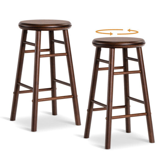 24" Swivel Bar Stools Set of 2 with Footrests & Crossbars-Natural W2B