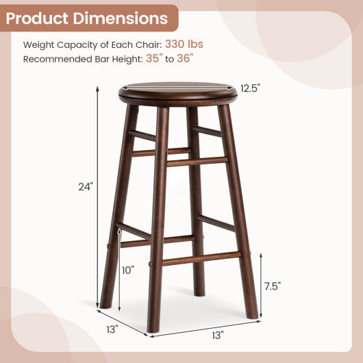24" Swivel Bar Stools Set of 2 with Footrests & Crossbars-Natural W2B