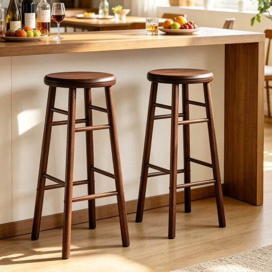 29" Swivel Bar Stools Set of 2 with Footrests & Crossbars-Walnut W2B