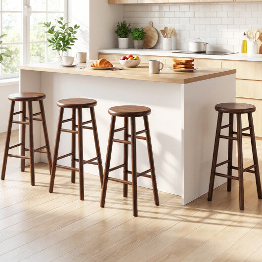29" Swivel Bar Stools Set of 2 with Footrests & Crossbars-Walnut W2B