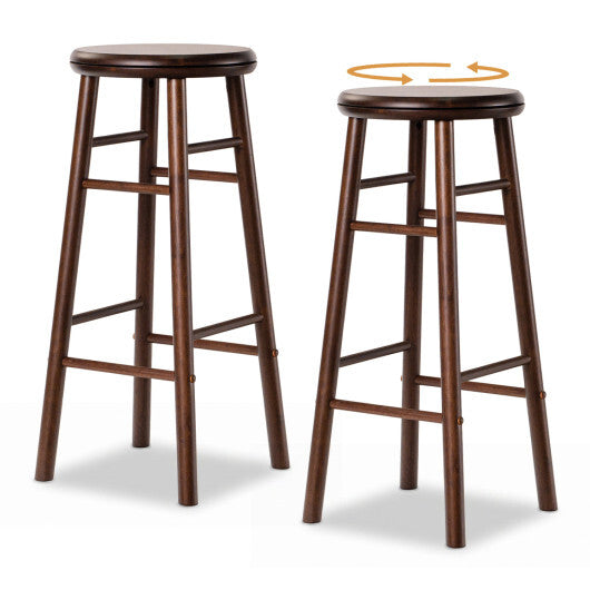 29" Swivel Bar Stools Set of 2 with Footrests & Crossbars-Walnut W2B