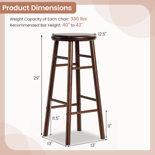 29" Swivel Bar Stools Set of 2 with Footrests & Crossbars-Walnut W2B