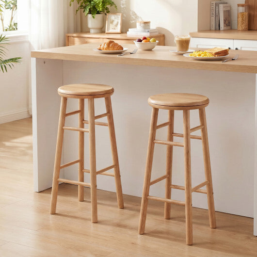 29" Swivel Bar Stools Set of 2 with Footrests & Crossbars-Walnut W2B