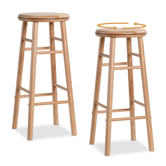 29" Swivel Bar Stools Set of 2 with Footrests & Crossbars-Walnut W2B