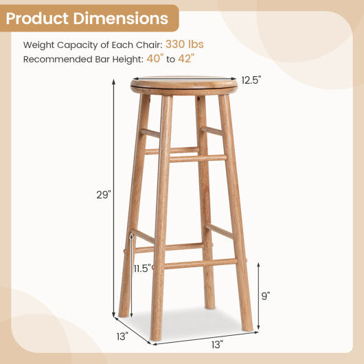 29" Swivel Bar Stools Set of 2 with Footrests & Crossbars-Walnut W2B