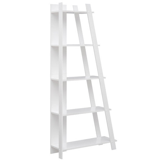 5-Tier Modern Bookshelf Narrow Vertical Display Shelf for Small Space-White W2B