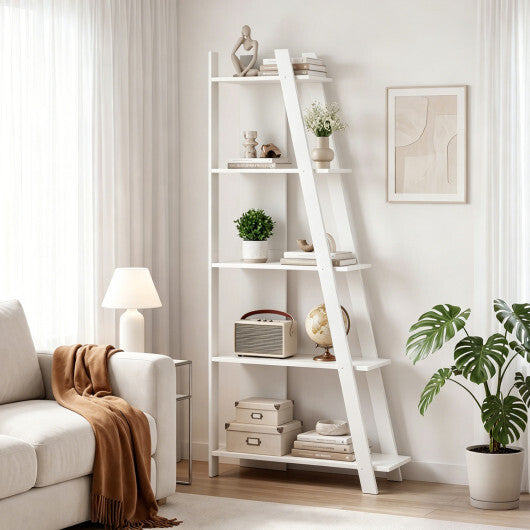 5-Tier Modern Bookshelf Narrow Vertical Display Shelf for Small Space-White W2B