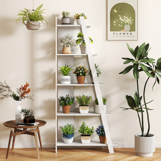 5-Tier Modern Bookshelf Narrow Vertical Display Shelf for Small Space-White W2B