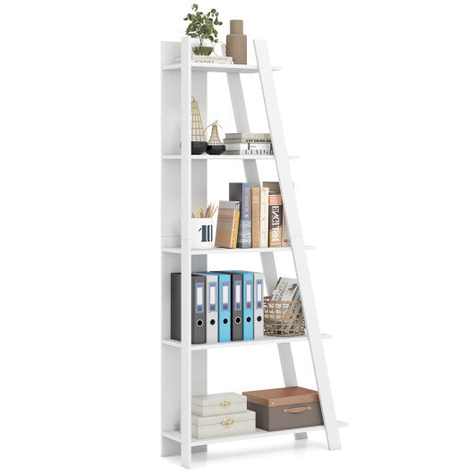 5-Tier Modern Bookshelf Narrow Vertical Display Shelf for Small Space-White W2B