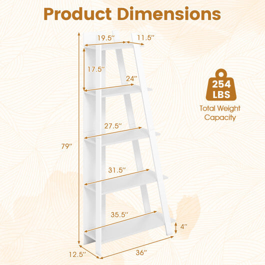 5-Tier Modern Bookshelf Narrow Vertical Display Shelf for Small Space-White W2B