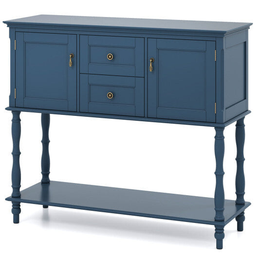 Console Table with 2 Drawers and 2 Door Cabinets and Bottom Storage Shelf-Blue W2B