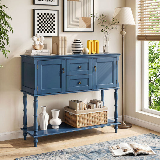 Console Table with 2 Drawers and 2 Door Cabinets and Bottom Storage Shelf-Blue W2B