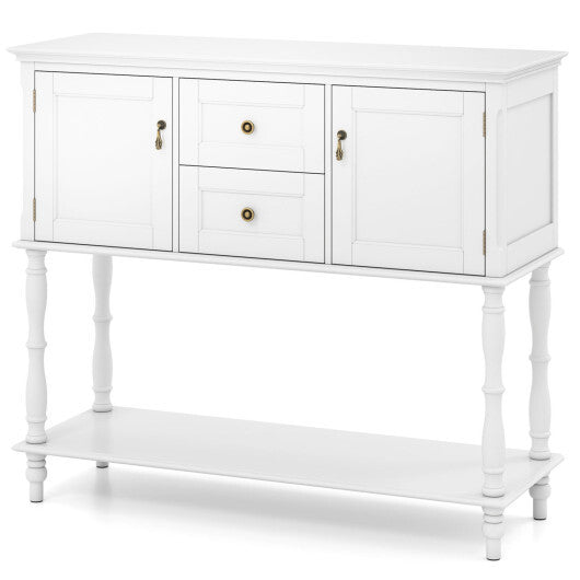 Console Table with 2 Drawers and 2 Door Cabinets and Bottom Storage Shelf-Blue W2B