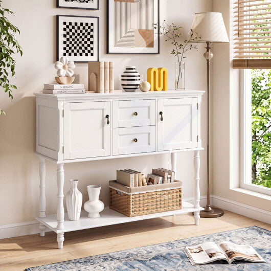 Console Table with 2 Drawers and 2 Door Cabinets and Bottom Storage Shelf-Blue W2B